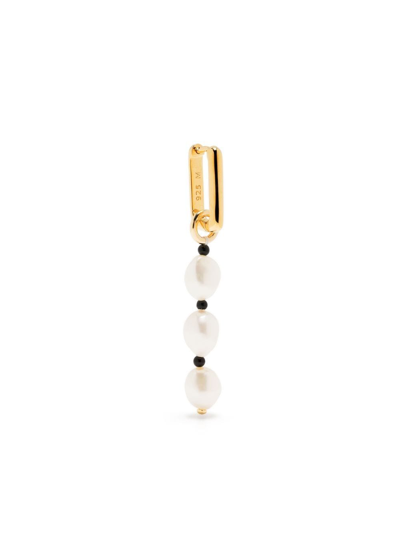 Missoma Baroque Pearl Single Drop Earring Sterling Silver/pearl & Black Onyx In Gold