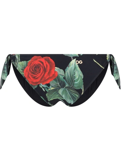 Dolce & Gabbana Tie Bikini Bottoms With Rose Print In Multicolor