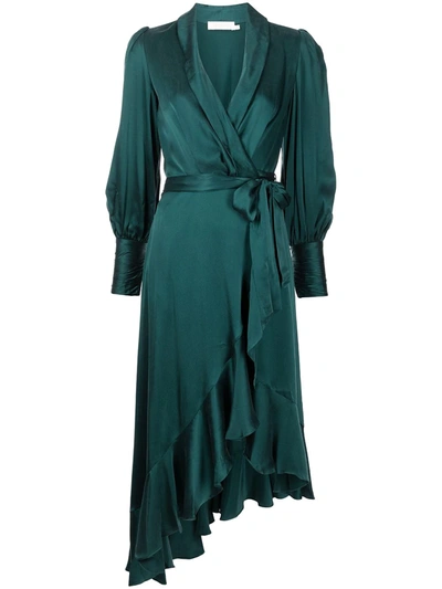 Zimmermann Asymmetric Pleated Wrap Dress In Green