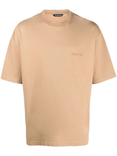 Balenciaga Tan Medium Fit Logo T-shirt In 9504 Oat/oat