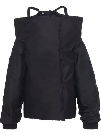 Prada Off-the-shoulder Re-nylon Gabardine Coat In Black