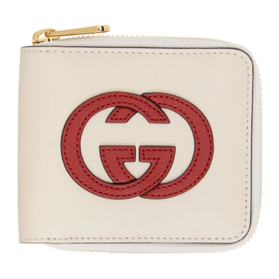 Gucci Off-white Interlocking G Zip Wallet In 9397 Myst.whi/hibis.