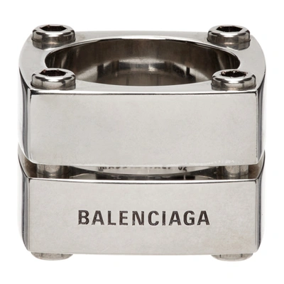 Balenciaga Silver Gear Plate Ring In 0911 Silver