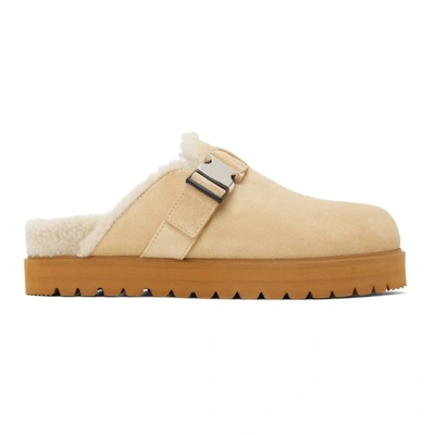 Moncler Mon Faux Shearling-lined Suede Clogs In Beige