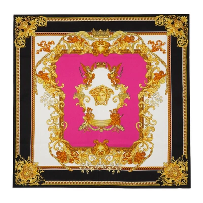 Versace Pink & Black Medusa Renaissance Scarf In 5p030 Fuxia