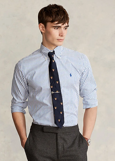 Ralph Lauren Custom Fit Striped Oxford Shirt In Blue/white