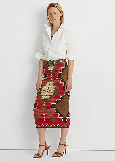 Lauren Petite Southwestern-print Cotton-linen Skirt In Multi