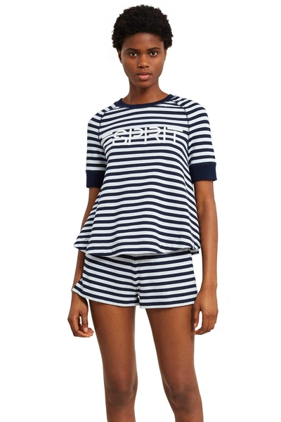 Opening Ceremony Striped Loopback Logo Top - Pale Blue