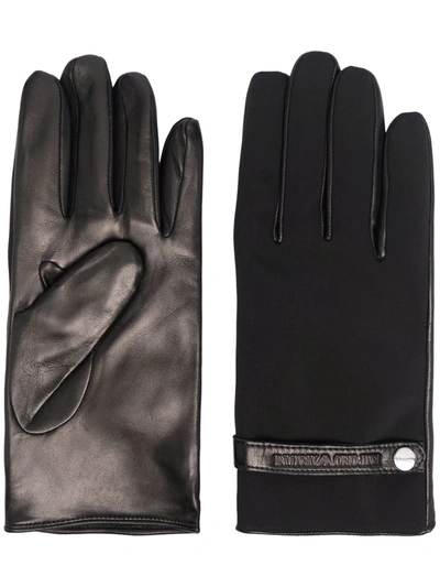 Emporio Armani Nylon And Lambskin Nappa Leather Gloves In Black