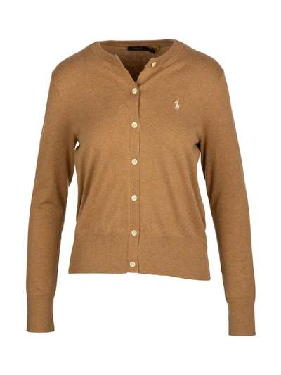 Ralph Lauren Round-neck Cardigan In Ocher In Beige