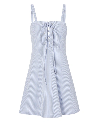 Solid & Striped Lace-up Blue Seersucker Mini Dress