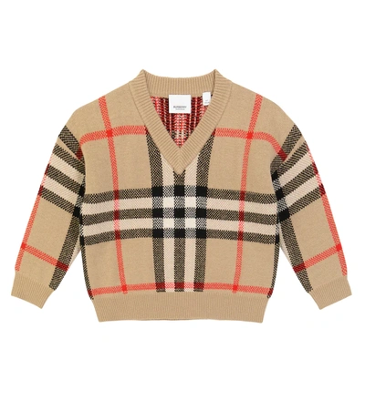 Burberry Kids' Denny Jacquard Check Wool & Cashmere Sweater In Archive Beige