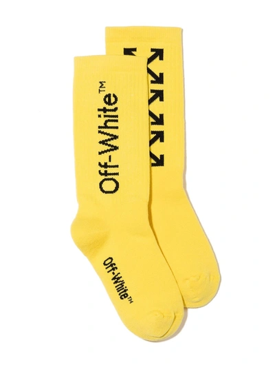 Off-white Kid's Arrow Logo Ribbed Socks In Yellow
