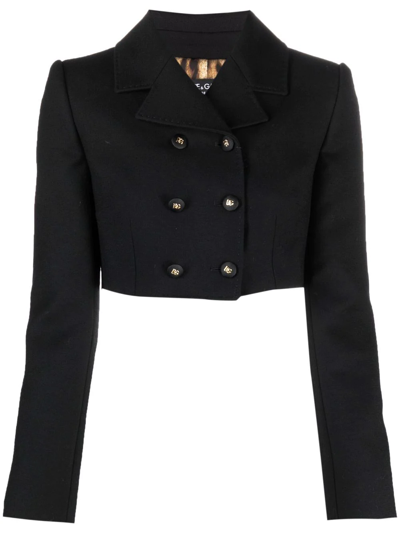 Dolce & Gabbana Double-breasted Crepe Spencer Jacket With Dg Buttons In Black
