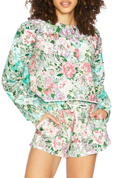 Beach Riot Elyse Print Crop Pullover In Pink Peony