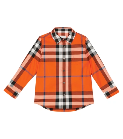 Burberry Kids' Owen Check Long Sleeve Button-up Shirt In Neon Orange