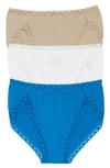 Natori Three-pack Bliss Cotton French-cut Briefs In Blue,sand,white