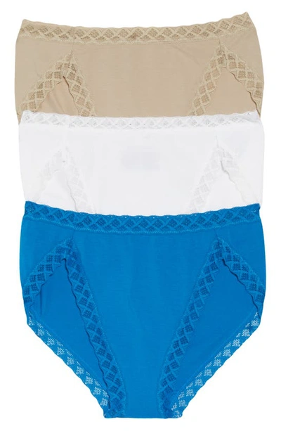 Natori Three-pack Bliss Cotton French-cut Briefs In Blue,sand,white