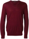 Michael Kors Collection Slim Fit Knitted V-neck Jumper - Red