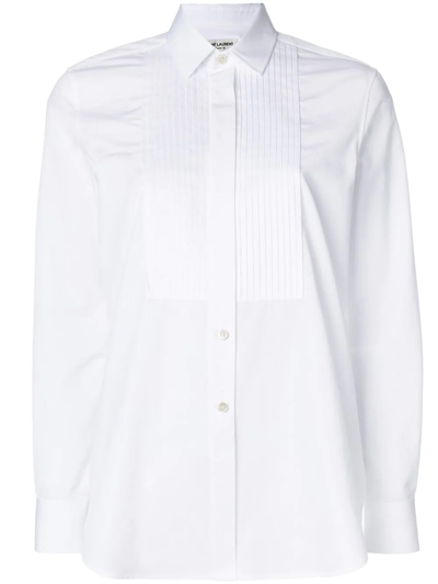 Saint Laurent Pleated Placket Shirt In White