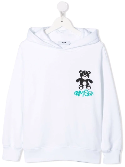 Msgm Kids Teddy Bear White Hoodie