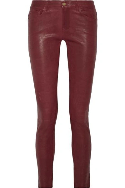 Frame Le Skinny Leather Pants In Burgundy