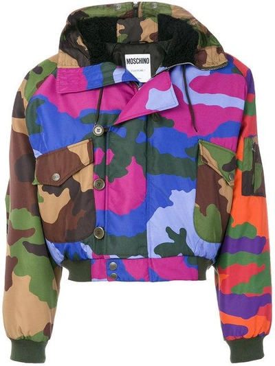 Moschino Camouflage Print Twill Bomber Jacket In Multicolor
