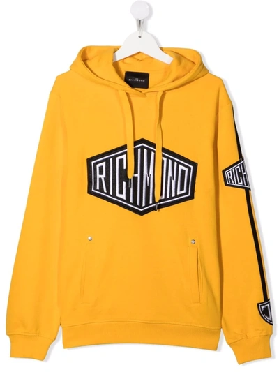 John Richmond Junior Teen Embroidered Logo Cotton Hoodie In Yellow