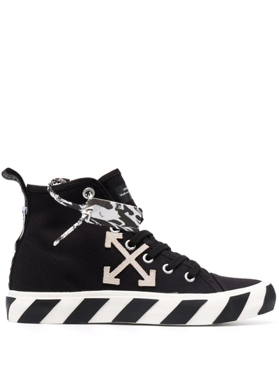 Off-white Men's Arrow Striped Canvas Mid-top Sneakers In Black
