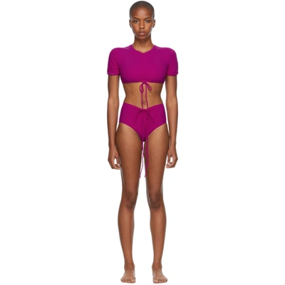 Christopher Esber Pink Ruched Crop & Odessa Bikini In Budo Grape