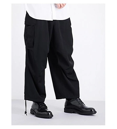 Yohji Yamamoto H-army Wide Dropped-crotch Mid-rise Wool Trousers In Black