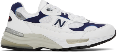 New Balance Made In Us 992 Leather And Mesh Trainers In White With Blue