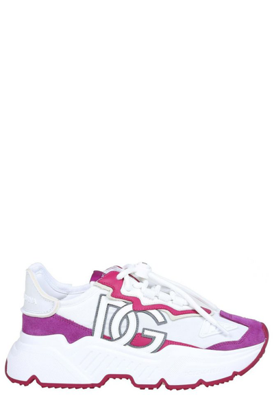 Dolce & Gabbana Dsymaster Sneakers In Mix Of Materials In White,purple,fuchsia