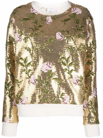 Giambattista Valli Sequin Floral-embroidered Sweatshirt In Gold Multi