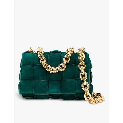 Bottega Veneta Padded Cassette Intrecciato Suede Cross-body Bag In Emerald Green-gold