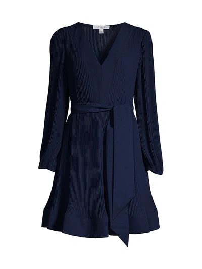 Milly Liv Tie Waist Fit And Flare Dress In Navy