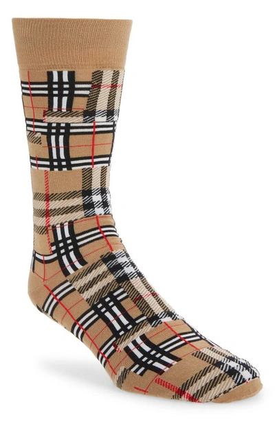 Burberry Patchwork Check Crew Socks In Beige