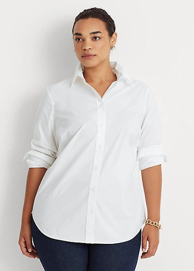 Lauren Woman No-iron Stretch Cotton Shirt In White