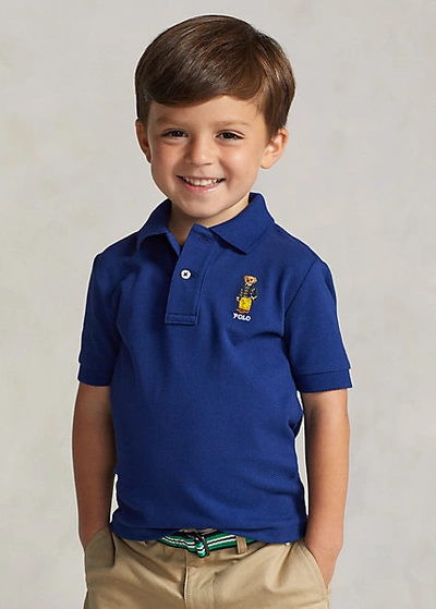 Polo Ralph Lauren Kids' Polo Bear Cotton Mesh Polo Shirt In Fall Royal |  ModeSens