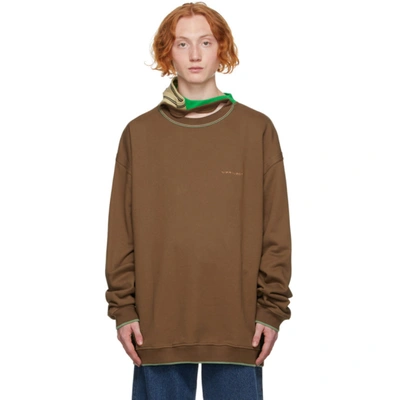 Y/project Layered-neckline Organic Cotton-jersey Sweatshirt In Brown