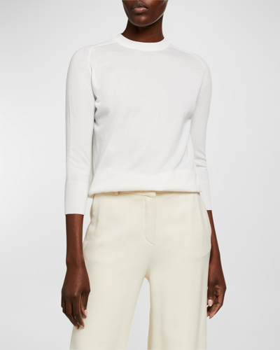 Loro Piana Featherweight Crewneck Long-sleeve Cashmere T-shirt In White