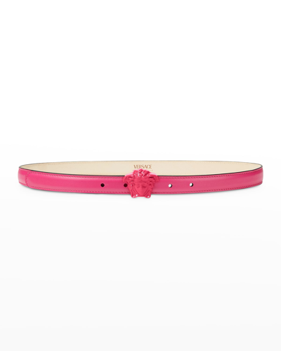 Versace La Medusa Leather Belt, Female, Fuchsia, 80 Cm