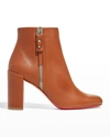 Christian Louboutin Ziptotal Calfskin Red Sole Booties In Cuoio