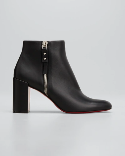 Christian Louboutin Ziptotal Calfskin Red Sole Booties In Black