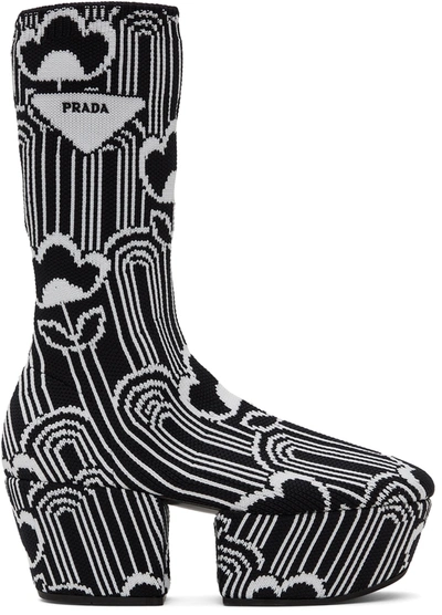 Prada Patterned-jacquard Platform Boots In Black