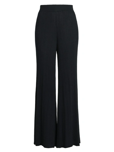 Agnona Wide-leg Plisse Cashmere Pants In Black