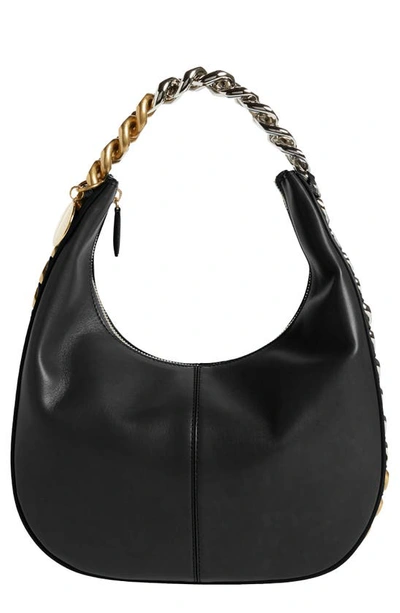 Stella Mccartney Frayme Zipit Small Chain-embellished Vegetarian Leather Shoulder Bag In 1000 Black