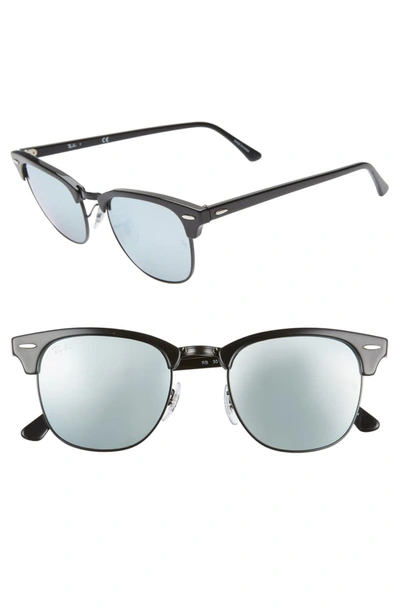 Ray Ban Standard Clubmaster Blue Light Blocking 51mm Sunglasses In Black/ Blue Mirror