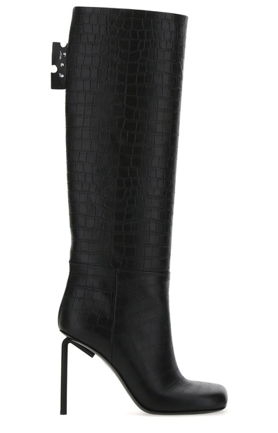 Off-white Allen Croc-embossed Tall Stiletto Boots In Black