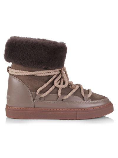 Inuikii Classic Mixed Leather Shearling Snow Booties In Taupe